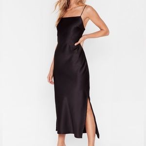 Nasty Gal Black Midi Satin Slip Dress